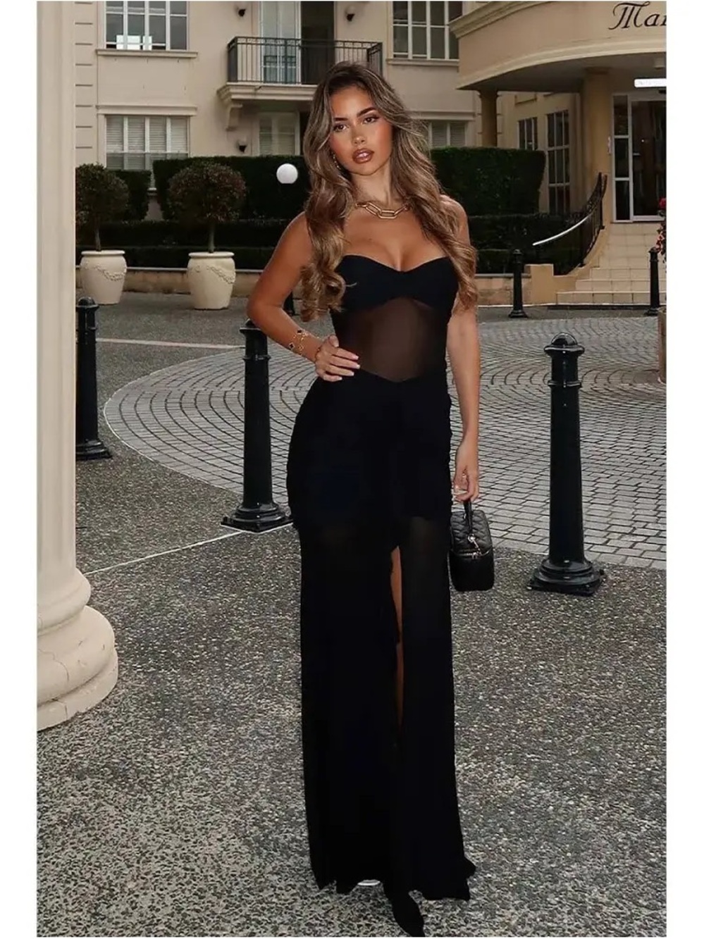 Black Mesh Halter Nevk Evening Gown